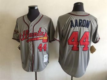 Vintage Atlanta Braves #44 Hank Aaron Stitched Gray Baseball Jersey Throwback Edition
