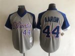 Vintage Atlanta Braves #44 Hank Aaron Stitched Gray Royal Blue Raglan Baseball Jersey Throwback Edition