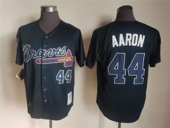Vintage Atlanta Braves #44 Hank Aaron Stitched Navy Blue Baseball Jersey Throwback Edition