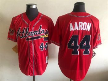 Vintage Atlanta Braves #44 Hank Aaron Stitched Red Baseball Jersey Throwback Edition