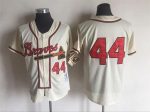 Vintage Atlanta Braves #44 Stitched Cream Zip Up Baseball Jersey Throwback Edition