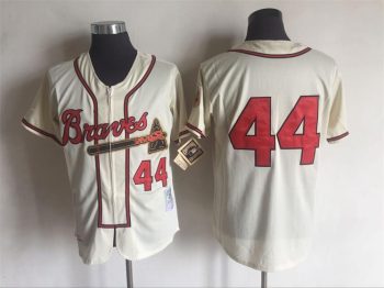 Vintage Atlanta Braves #44 Stitched Cream Zip Up Baseball Jersey Throwback Edition