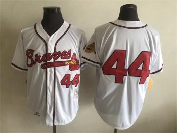 Vintage Atlanta Braves #44 Stitched White Red Baseball Jersey Throwback Edition