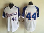 Vintage Atlanta Braves #44 Stitched White Royal Blue Raglan Baseball Jersey Throwback Edition