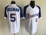 Vintage Atlanta Braves #5 Freddie Freeman Stitched White Royal Blue Raglan Baseball Jersey Throwback Edition