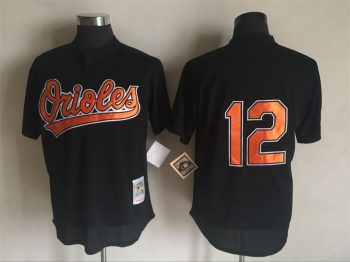 Vintage Baltimore Orioles #12 Roberto Alomar Stitched Black Mesh Baseball Jersey Throwback Edition