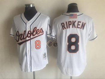 Vintage Baltimore Orioles #8 Cal Ripken Jr. Stitched White Pinstripe Baseball Jersey Throwback Edition (2)