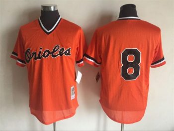 Vintage Baltimore Orioles #8 Stitched Orange Mesh Baseball Jersey Throwback Edition (2)