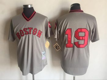 Vintage Boston Red Sox #19 Fred Lynn Stitched Gray Baseball Jersey Throwback Edition