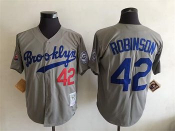 Vintage Brooklyn Dodgers #42 Jackie Robinson Stitched Gray Baseball Jersey Throwback Edition
