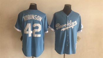 Vintage Brooklyn Dodgers #42 Jackie Robinson Stitched Light Blue Baseball Jersey Throwback Edition