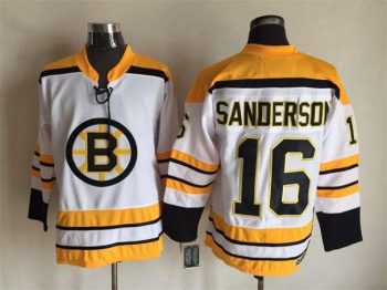 Vintage CCM Boston Bruins #16 SANDERSON Stitched White Hockey Jersey