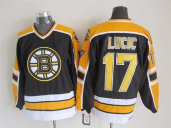 Vintage CCM Boston Bruins #17 LUCIC Stitched Black Hockey Jersey (3)