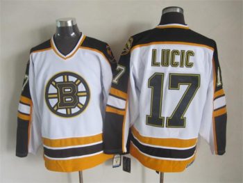 Vintage CCM Boston Bruins #17 LUCIC Stitched White Hockey Jersey (2)