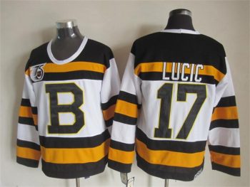 Vintage CCM Boston Bruins #17 LUCIC Stitched White Hockey Jersey (3)