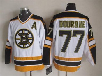 Vintage CCM Boston Bruins #77 BOURQUE Stitched White Hockey Jersey (2)
