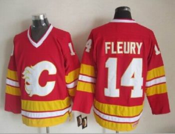 Vintage Calgary Flames #14 FLEURY Stitched Red Hockey Jersey