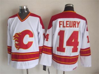 Vintage Calgary Flames #14 FLEURY Stitched White Hockey Jersey