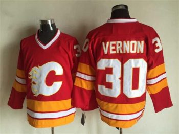 Vintage Calgary Flames #30 VERNON Stitched Red Hockey Jersey