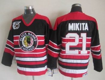 Vintage Chicago Blackhawks #21 MIKITA Stitched Red-Black Hockey Jersey