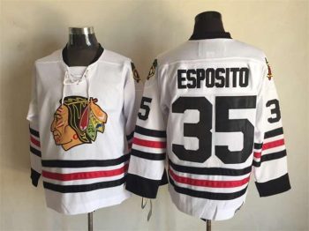 Vintage Chicago Blackhawks #35 ESPOSITO Stitched White Hockey Jersey (2)