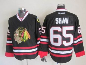 Vintage Chicago Blackhawks #65 SHAW Stitched Black Hockey Jersey (2)