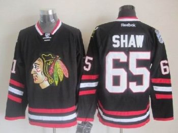 Vintage Chicago Blackhawks #65 SHAW Stitched Black Hockey Jersey (4)
