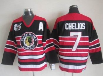 Vintage Chicago Blackhawks #7 CHELIOS Stitched Red-Black Hockey Jersey