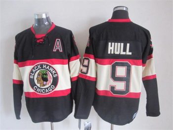 Vintage Chicago Blackhawks #9 HULL Stitched Black Hockey Jersey (2)