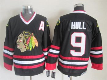 Vintage Chicago Blackhawks #9 HULL Stitched Black Hockey Jersey