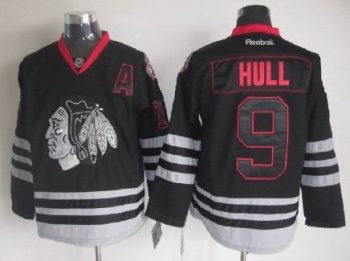Vintage Chicago Blackhawks #9 HULL Stitched Black Hockey Jersey (4)