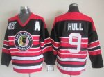 Vintage Chicago Blackhawks #9 HULL Stitched Red-Black Hockey Jersey