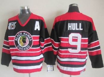 Vintage Chicago Blackhawks #9 HULL Stitched Red-Black Hockey Jersey
