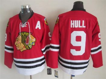 Vintage Chicago Blackhawks #9 HULL Stitched Red Hockey Jersey (2)