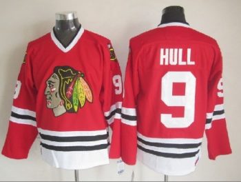 Vintage Chicago Blackhawks #9 HULL Stitched Red Hockey Jersey