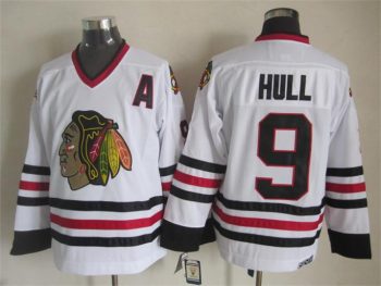 Vintage Chicago Blackhawks #9 HULL Stitched White Hockey Jersey