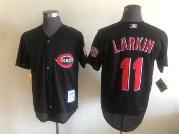 Vintage Cincinnati Reds #11 Barry Larkin Stitched Black Mesh Baseball Jersey Throwback Edition
