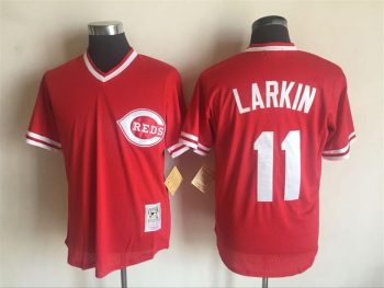 Vintage Cincinnati Reds #11 Barry Larkin Stitched Red Mesh Baseball Jersey Throwback Edition