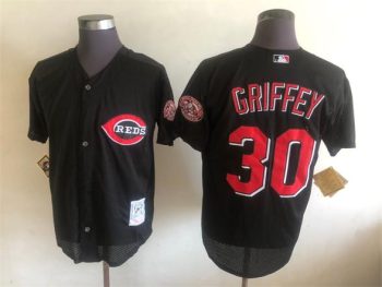Vintage Cincinnati Reds #30 Ken Griffey Jr. Stitched Black Mesh Baseball Jersey Throwback Edition