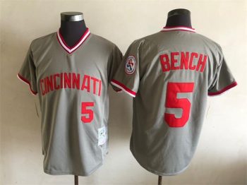 Vintage Cincinnati Reds #5 Johnny Bench Stitched Gray Baseball Jersey Throwback Edition