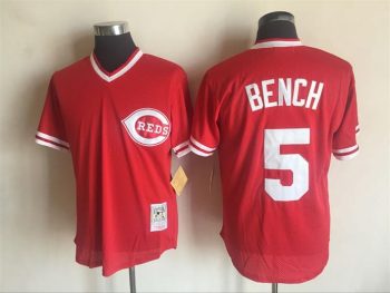 Vintage Cincinnati Reds #5 Johnny Bench Stitched Red Mesh Baseball Jersey Throwback Edition