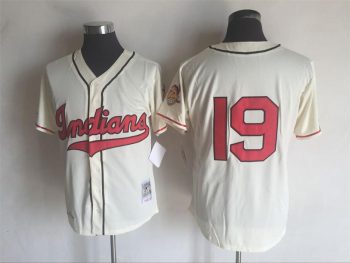 Vintage Cleveland Indians #19 Stitched Cream Baseball Jersey Throwback Edition