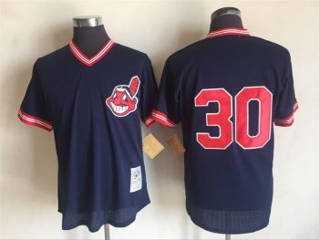 Vintage Cleveland Indians #30 Stitched Navy Blue Mesh Baseball Jersey Throwback Edition