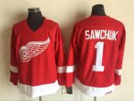 Vintage Detroit Red Wings #1 SAWCHUK Stitched Red Hockey Jersey Throwback Edition