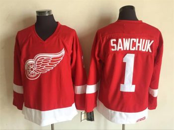 Vintage Detroit Red Wings #1 SAWCHUK Stitched Red Hockey Jersey Throwback Edition