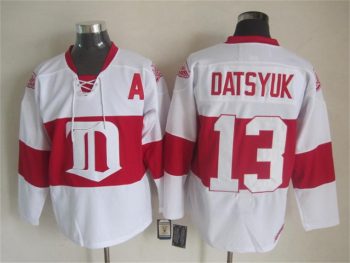 Vintage Detroit Red Wings #13 DATSYUK Stitched White-Red Hockey Jersey Throwback Edition