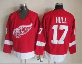 Vintage Detroit Red Wings #17 HULL Stitched Red Hockey Jersey