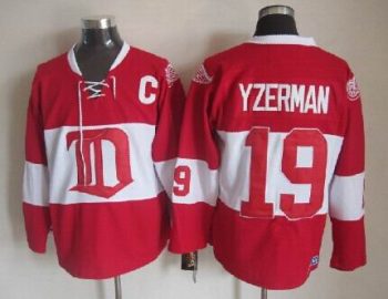 Vintage Detroit Red Wings #19 YZERMAN Stitched Red-White Hockey Jersey