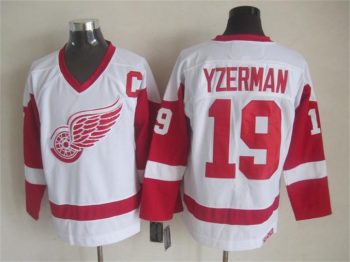 Vintage Detroit Red Wings #19 YZERMAN Stitched White-Red Hockey Jersey (2)