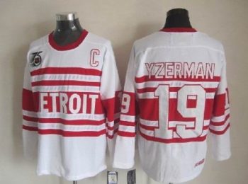 Vintage Detroit Red Wings #19 YZERMAN Stitched White-Red Hockey Jersey